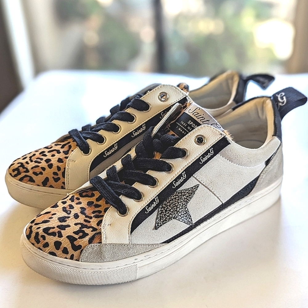 SAINT G Leather & Suede CHEETAH Print Sneakers US Women's 11 💕 Stefani